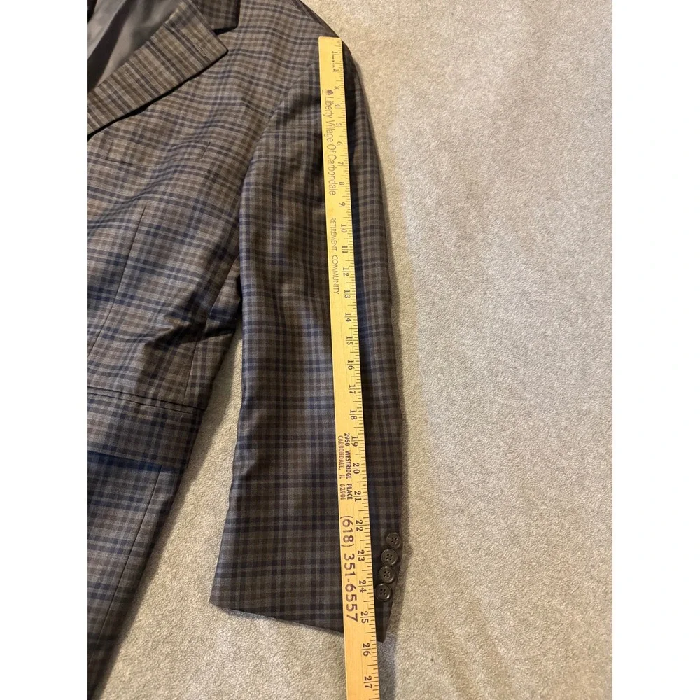 Peter Millar Mens Plaid Sport Coat Blazer Grey Blue Brown 2 Button Wool